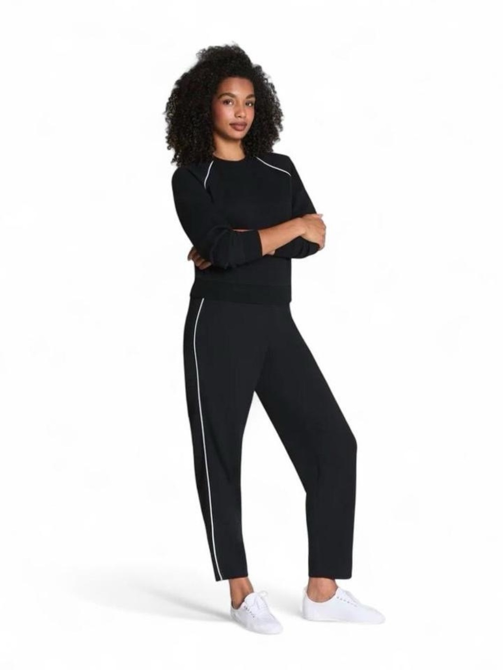SPANX Black AirEssentials Pique Barrel Ankle Pants with White Side Stripe
